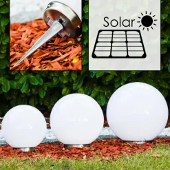 Boule Lumineuse Solar Led Acier Inoxydable, 2 Lumieres
