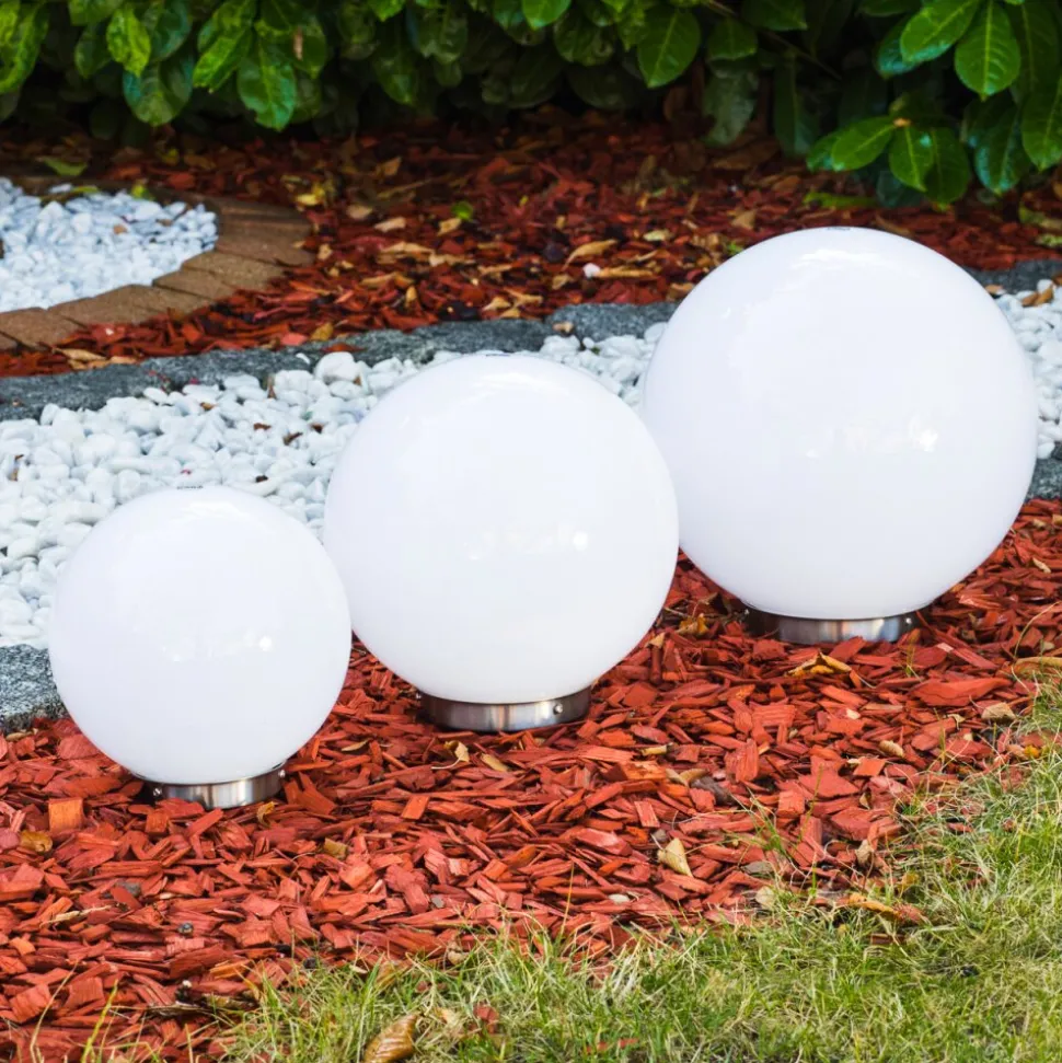 Boule Lumineuse Solar Led Acier Inoxydable, 2 Lumieres