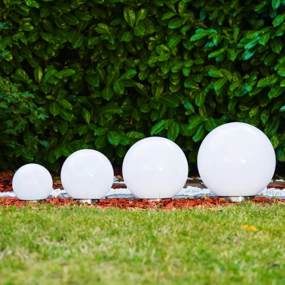 Boule Lumineuse Solar Led Acier Inoxydable, 2 Lumieres