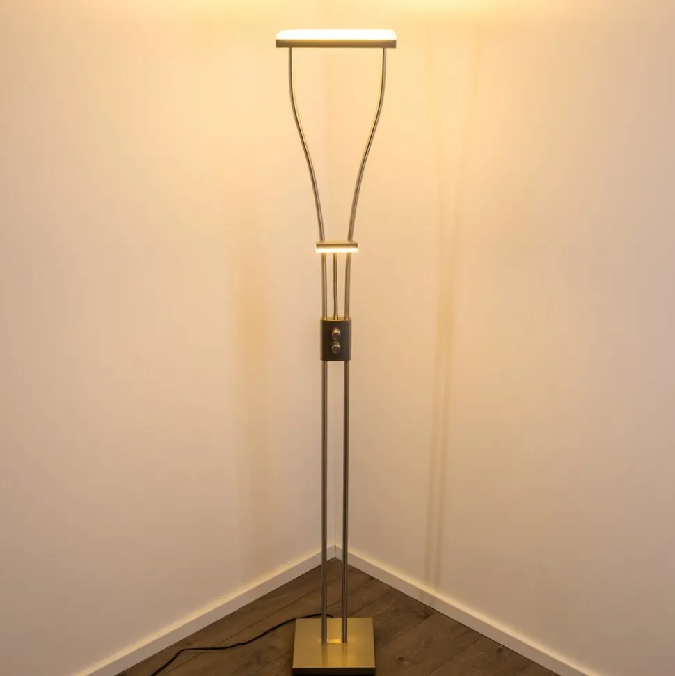 Lampadaire A Vasque Kimba Led Nickel Mat, 3 Lumieres