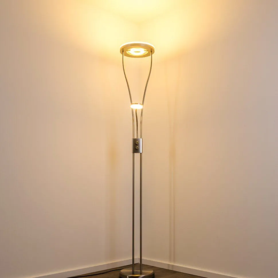 Lampadaire A Vasque Watino Led Nickel Mat, 3 Lumieres