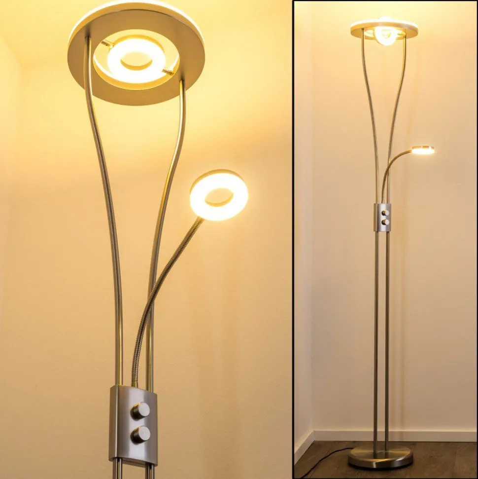 Lampadaire A Vasque Watino Led Nickel Mat, 3 Lumieres
