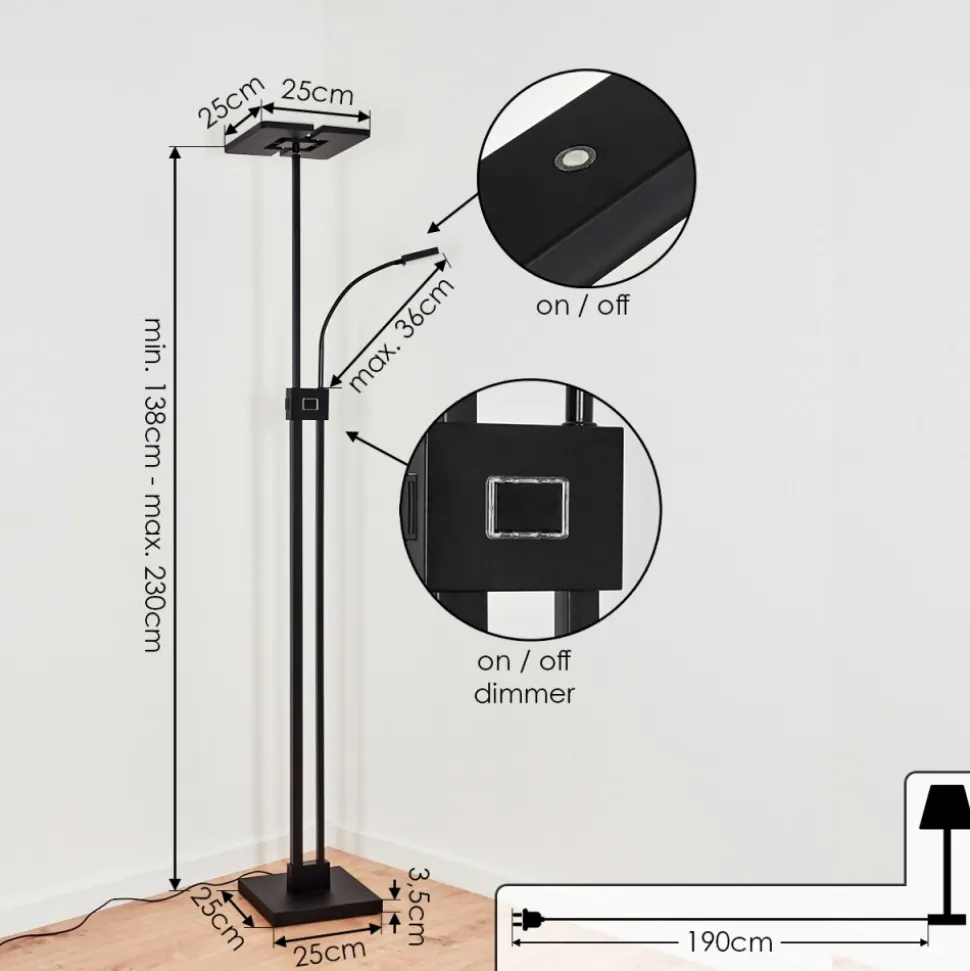Lampadaire A Vasquejanze Led Noir, 2 Lumieres