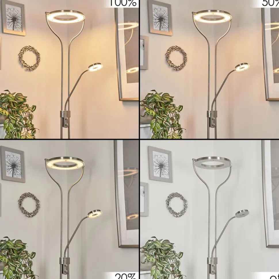Lampadaire A Vasqueplouescat Led Nickel Mat, 2 Lumieres