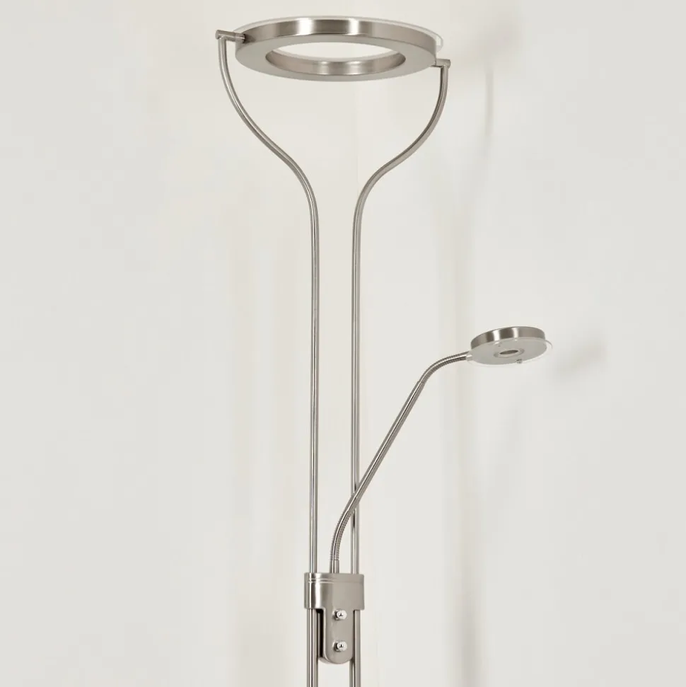 Lampadaire A Vasqueplouescat Led Nickel Mat, 2 Lumieres
