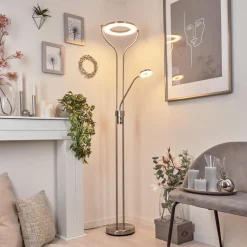 Lampadaire A Vasqueplouescat Led Nickel Mat, 2 Lumieres