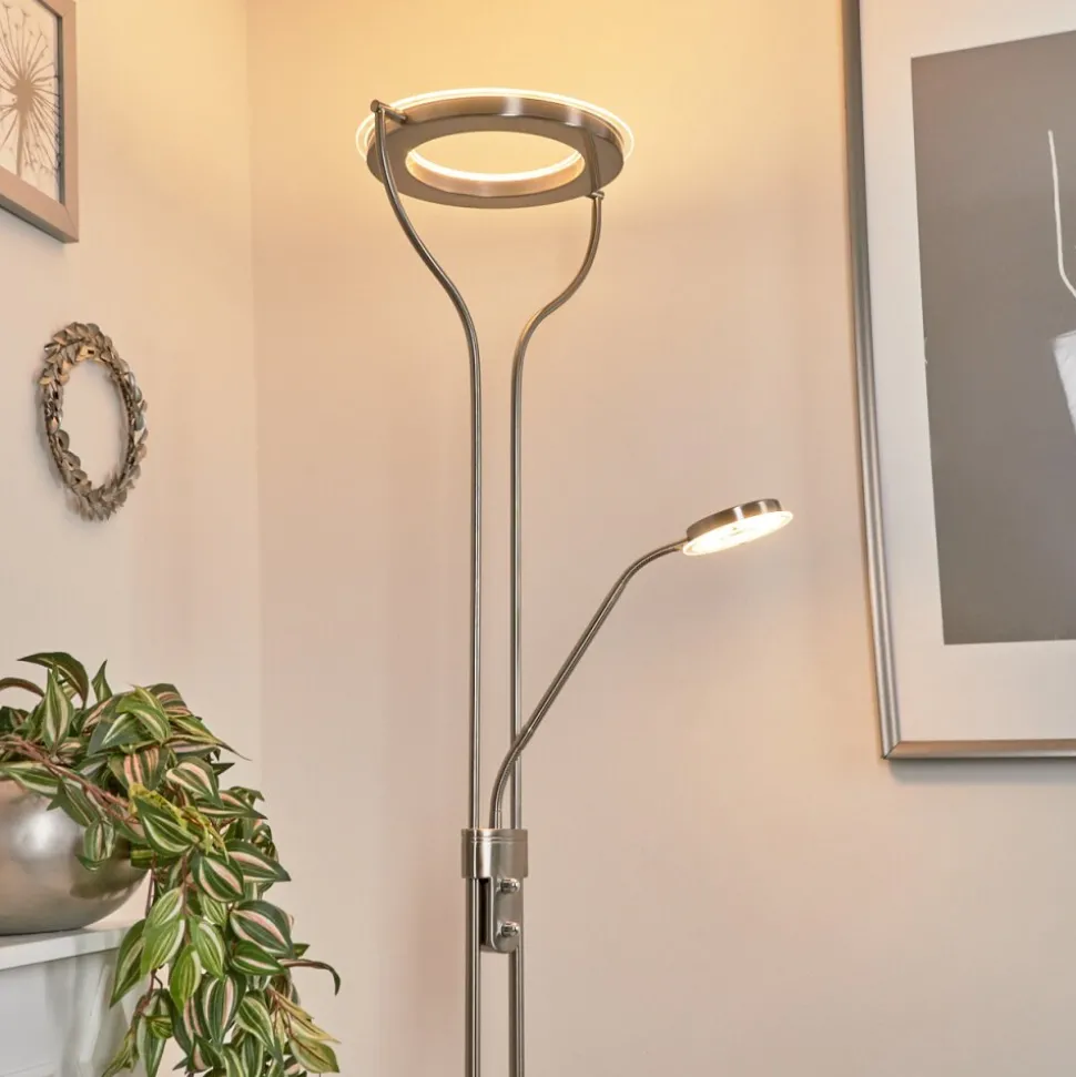 Lampadaire A Vasqueplouescat Led Nickel Mat, 2 Lumieres