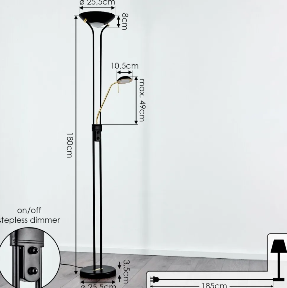 Lampadaire A Vasquerom Led Noir, 2 Lumieres