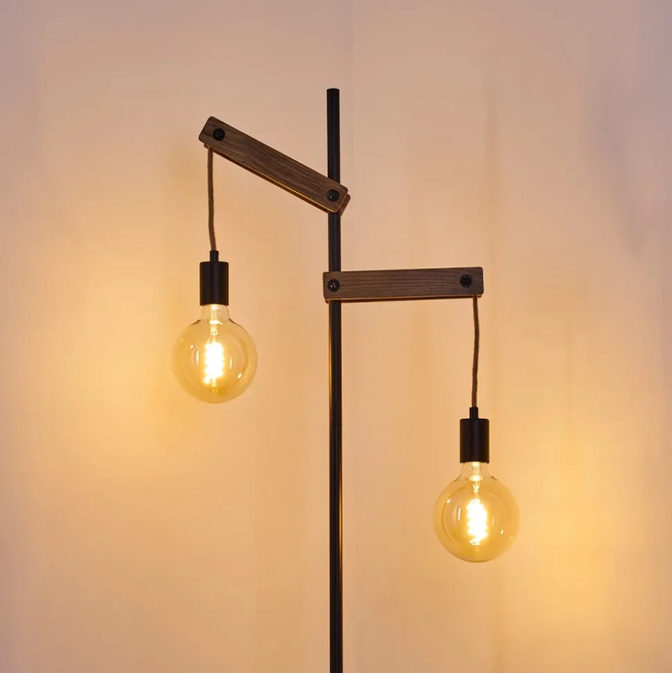 Lampadaire Aarhus Bois Fonce, Noir, 2 Lumieres