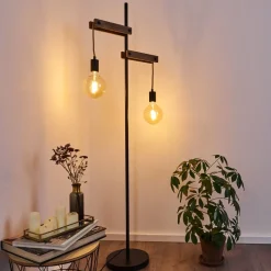 Lampadaire Aarhus Bois Fonce, Noir, 2 Lumieres