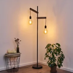 Lampadaire Aarhus Bois Fonce, Noir, 2 Lumieres
