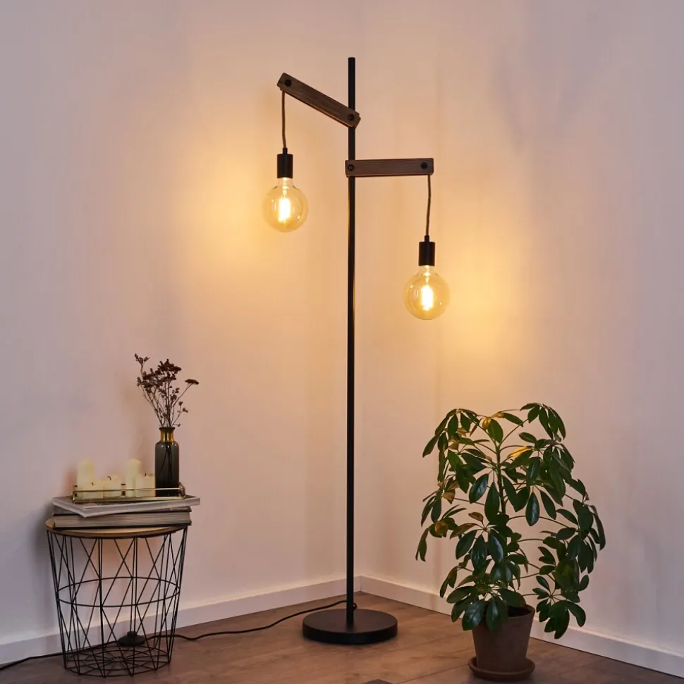 Lampadaire Aarhus Bois Fonce, Noir, 2 Lumieres