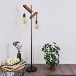 Lampadaire Aarhus Bois Fonce, Noir, 2 Lumieres