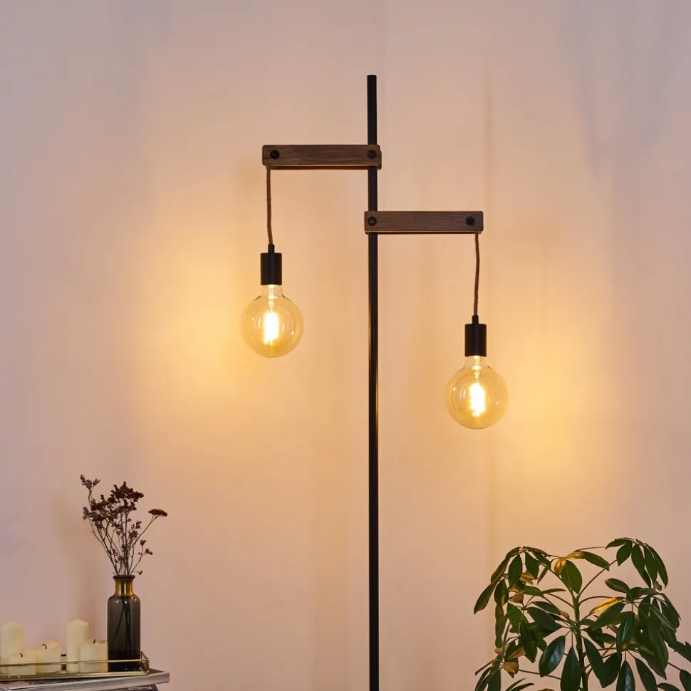 Lampadaire Aarhus Bois Fonce, Noir, 2 Lumieres