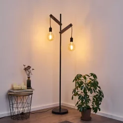 Lampadaire Aarhus Bois Fonce, Noir, 2 Lumieres