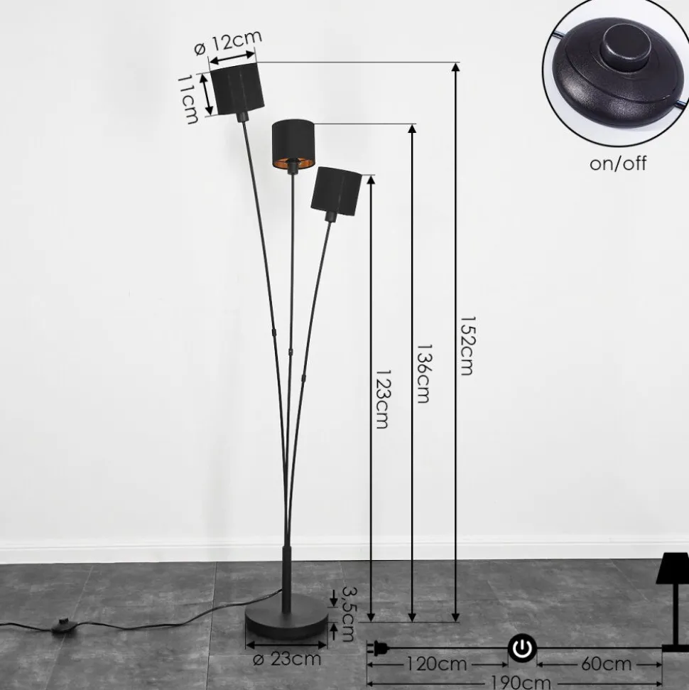 Lampadaire Alsen Noir, 3 Lumieres