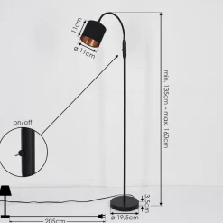 Lampadaire Alsen Noir, 1 Lumiere