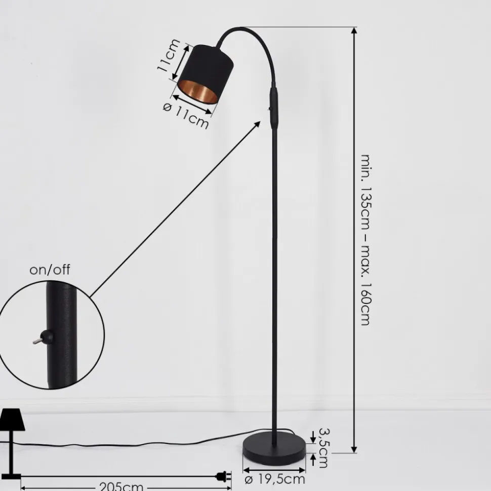 Lampadaire Alsen Noir, 1 Lumiere