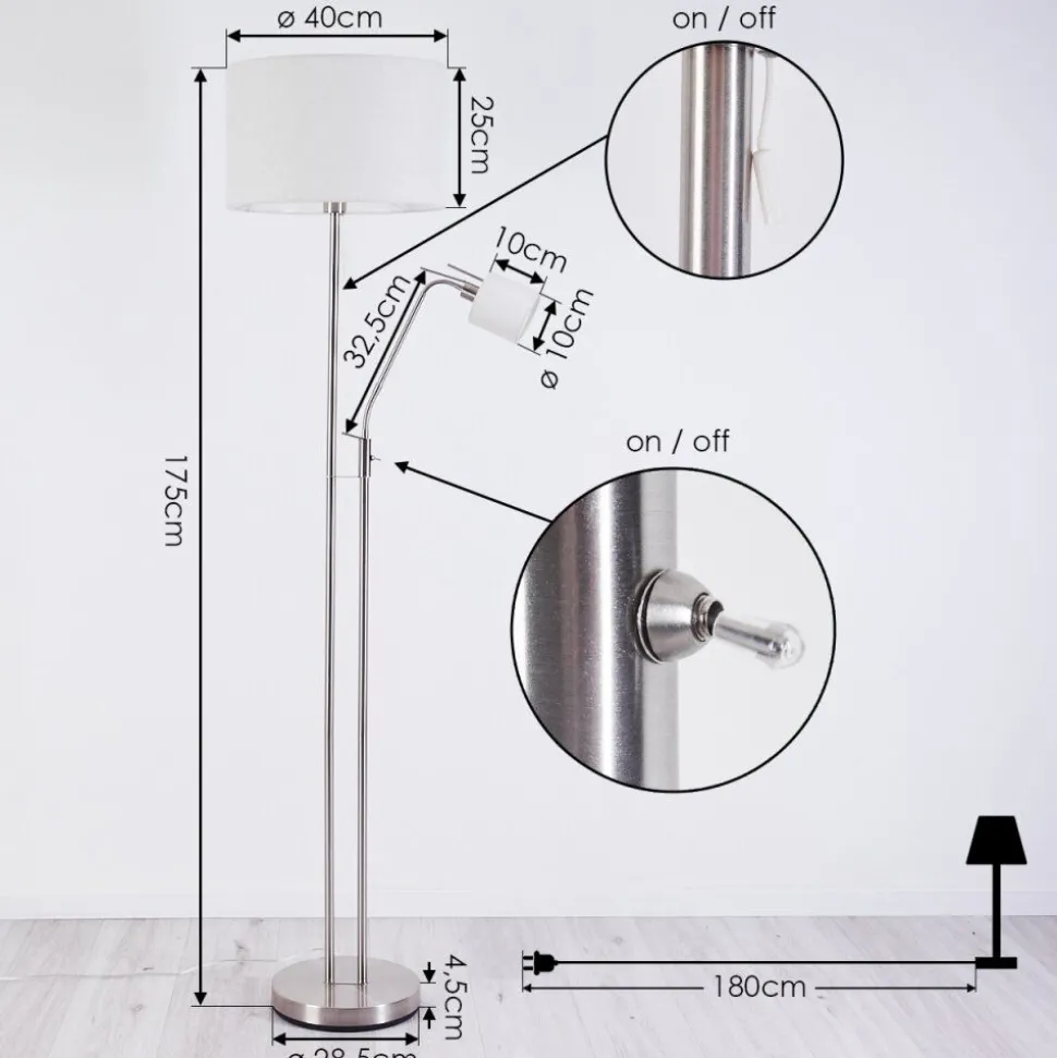 Lampadaire Antillo Nickel Mat, 2 Lumieres