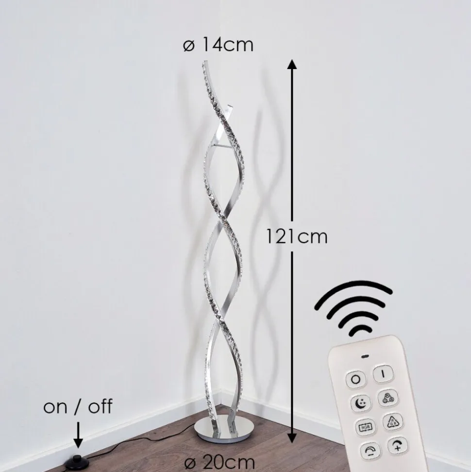 Lampadaire Assuan Led Chrome, 1 Lumiere, Telecommandes, Changeur De Couleurs