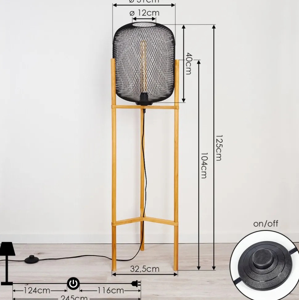 Lampadaire Ateponta Bois Clair, Noir, 1 Lumiere