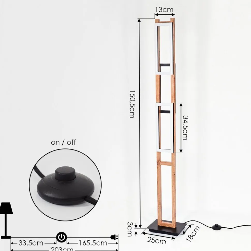 Lampadaire Ayajasco Led Couleur Bois, Ecru, Noir, 1 Lumiere