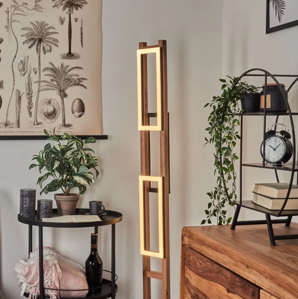 Lampadaire Ayajasco Led Couleur Bois, Ecru, Noir, 1 Lumiere