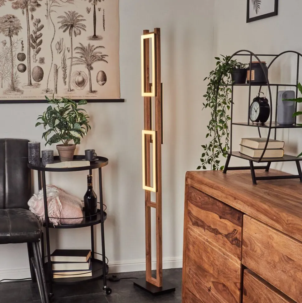 Lampadaire Ayajasco Led Couleur Bois, Ecru, Noir, 1 Lumiere