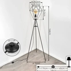 Lampadaire Bardhaman Noir, 1 Lumiere