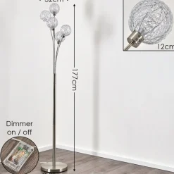 Lampadaire Bernado Nickel Mat, 5 Lumieres