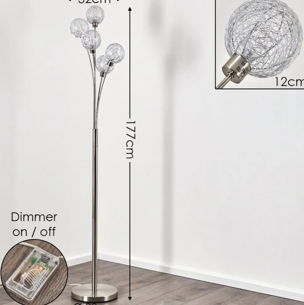 Lampadaire Bernado Nickel Mat, 5 Lumieres