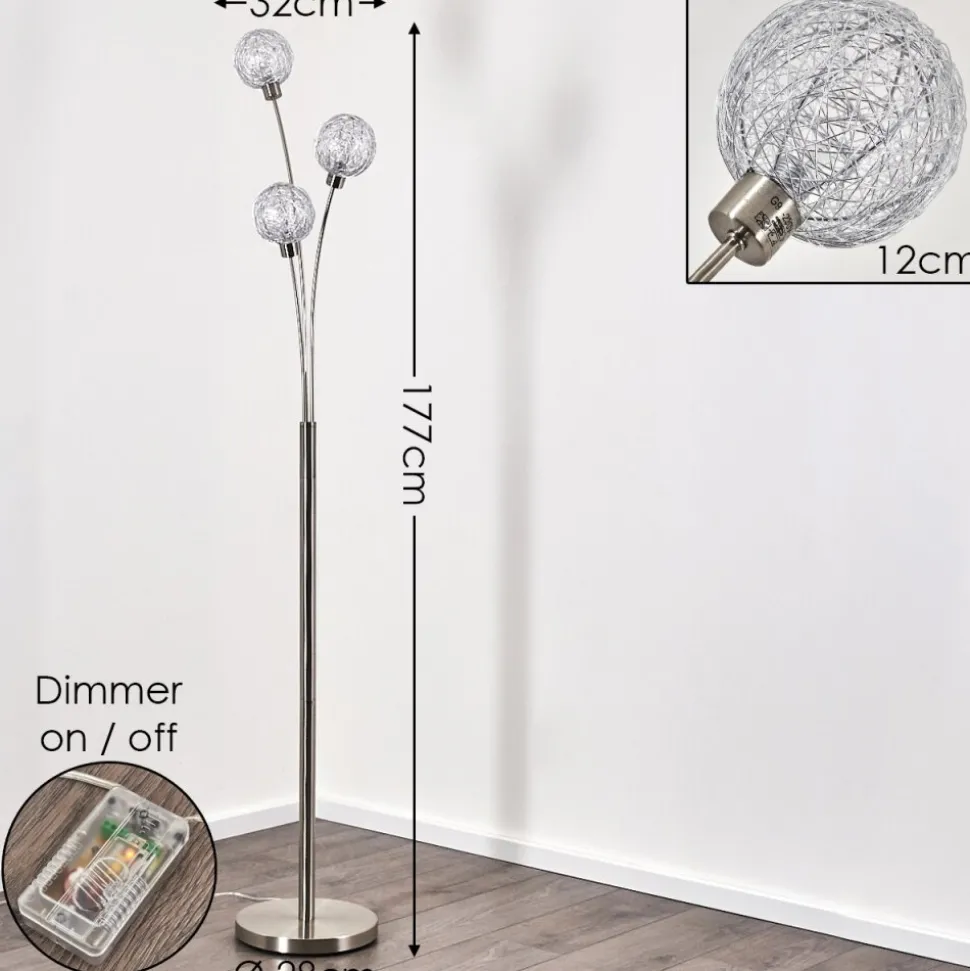 Lampadaire Bernado Nickel Mat, 3 Lumieres