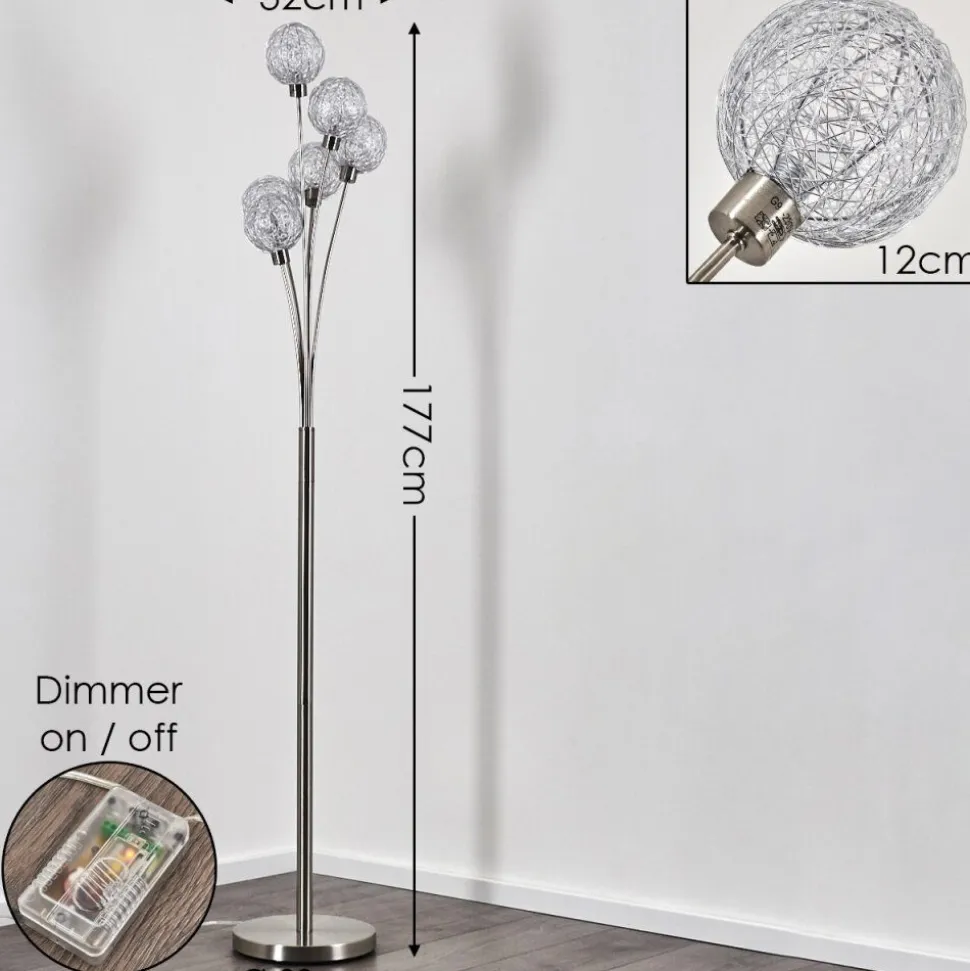 Lampadaire Bernado Nickel Mat, 6 Lumieres
