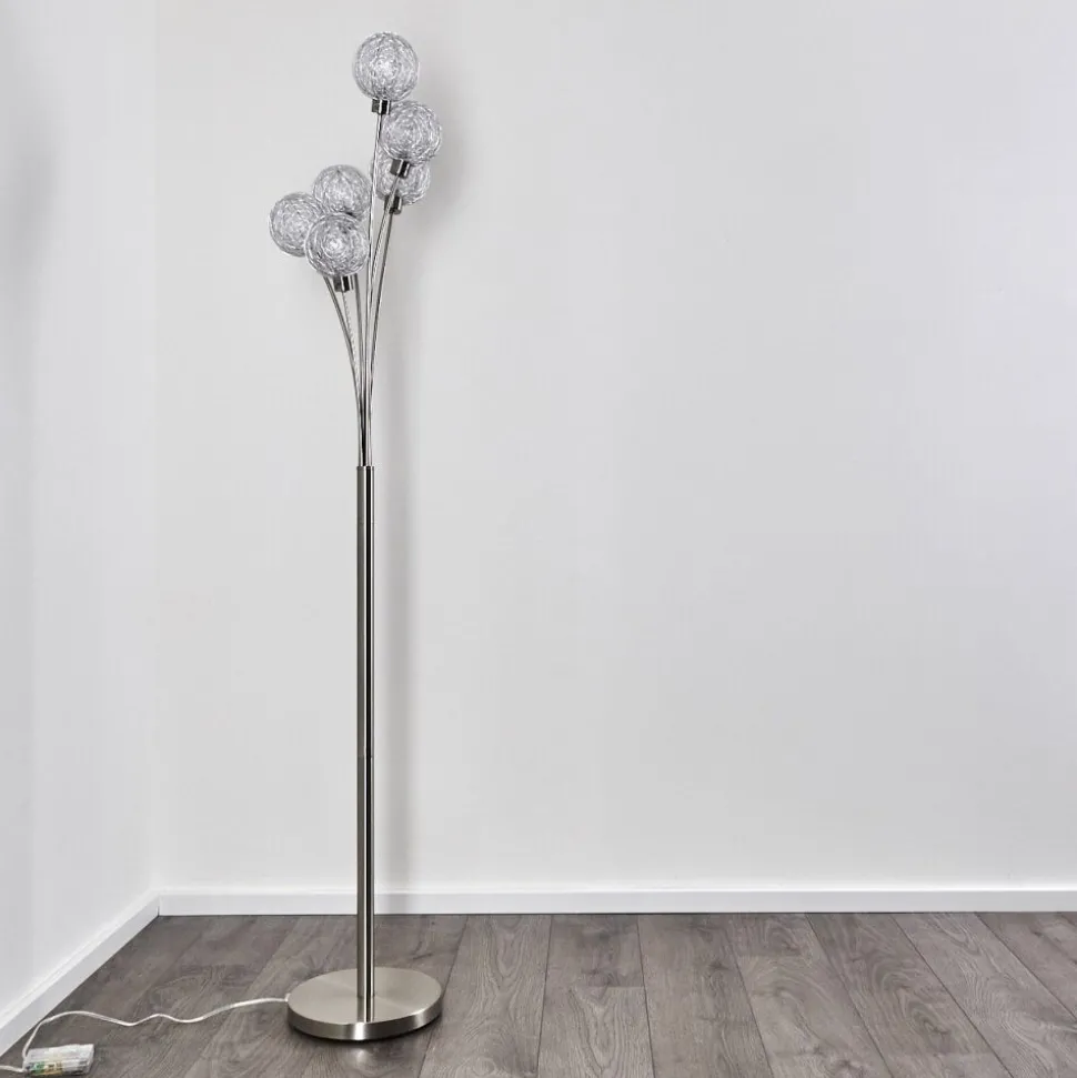 Lampadaire Bernado Nickel Mat, 6 Lumieres