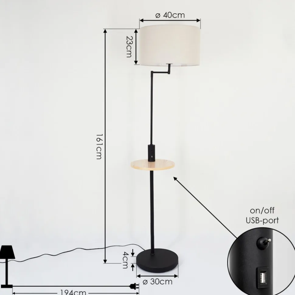 Lampadaire Bigand Ecru, Noir, 1 Lumiere