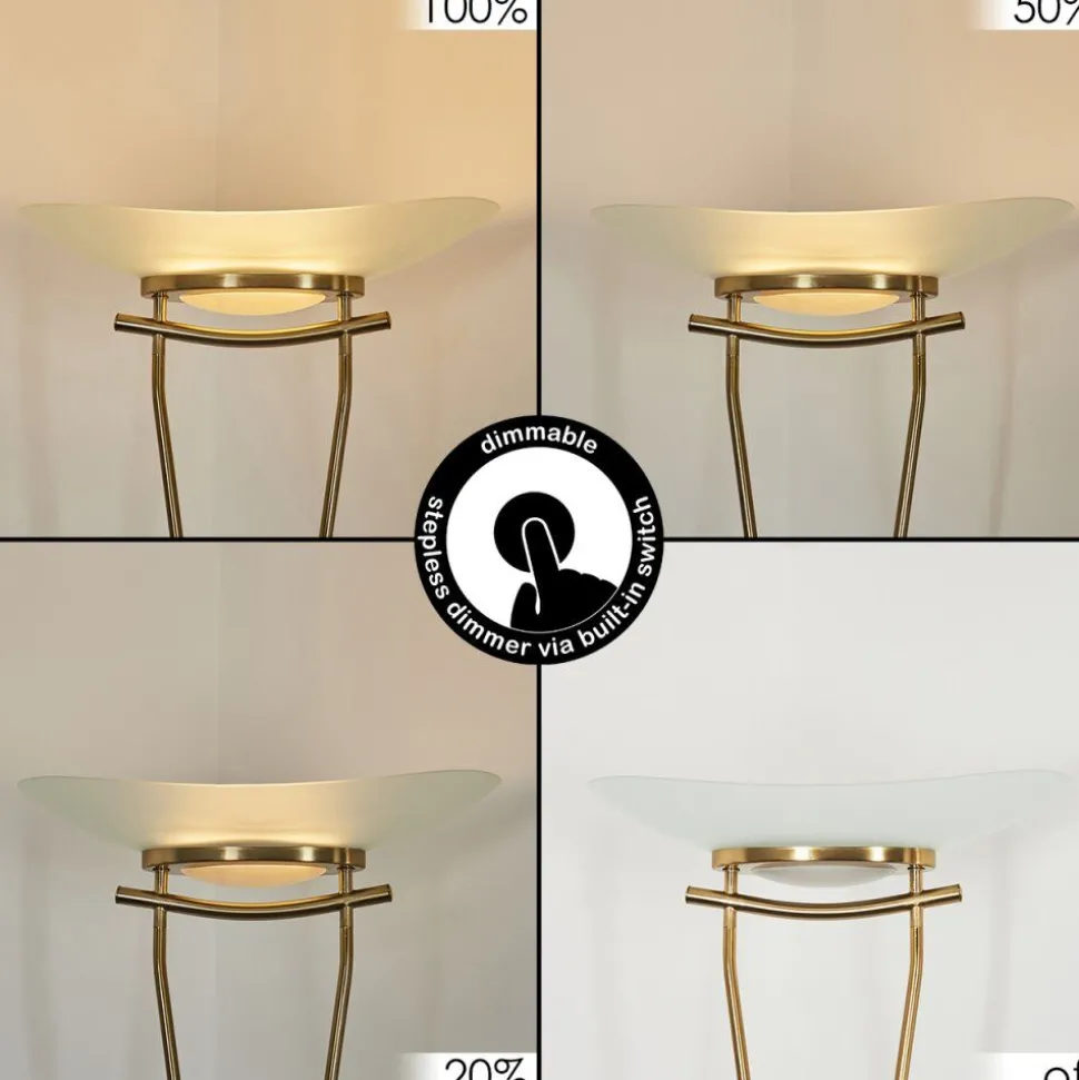 Lampadaire Cavate Led Vieux Laiton, 2 Lumieres