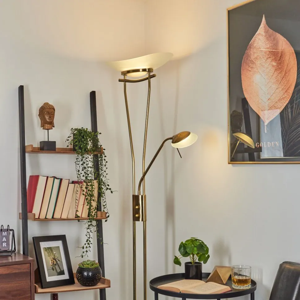 Lampadaire Cavate Led Vieux Laiton, 2 Lumieres