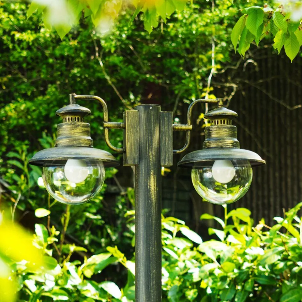 Lampadaire D'Exterieur Brilliant Artu Or, Noir, 2 Lumieres