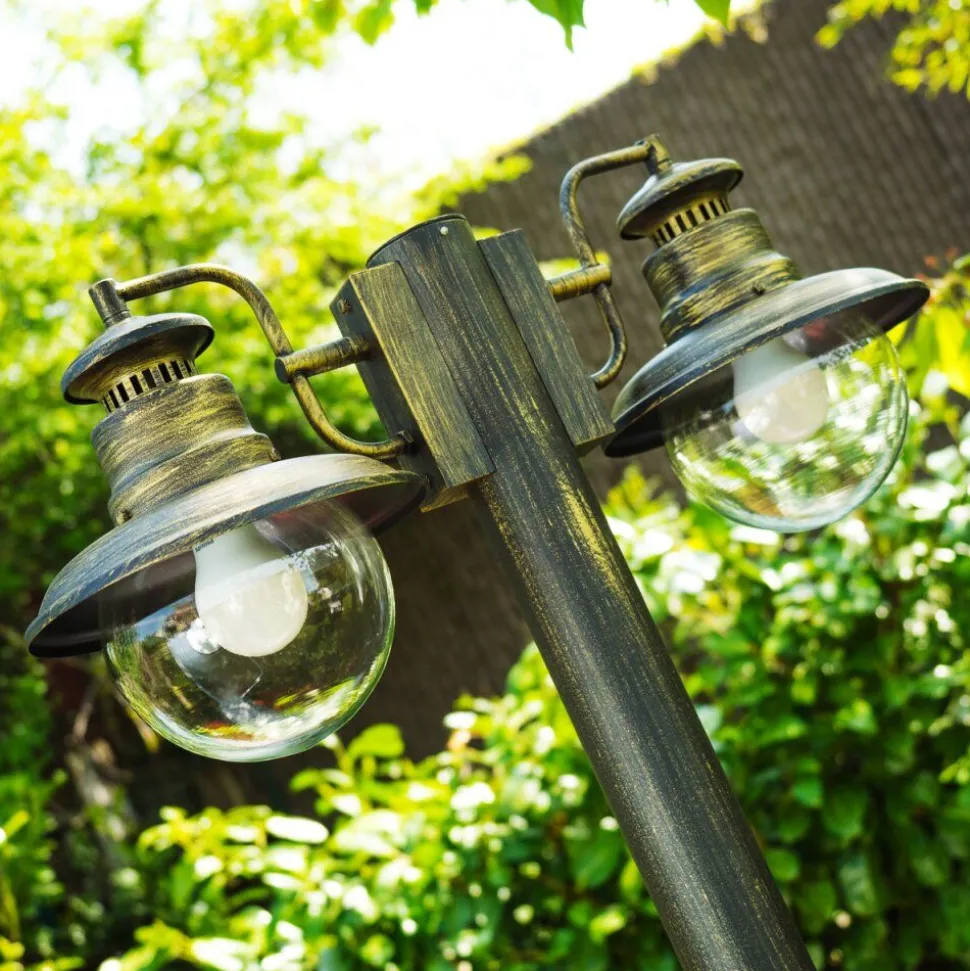 Lampadaire D'Exterieur Brilliant Artu Or, Noir, 2 Lumieres