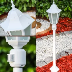 Lampadaire D'Exterieur Hongkong Frost Blanc, 1 Lumiere, Detecteur De Mouvement