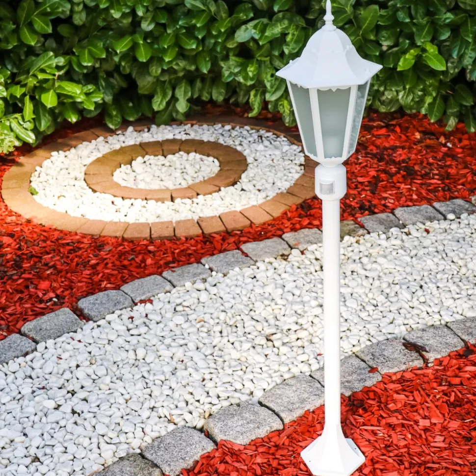 Lampadaire D'Exterieur Hongkong Frost Blanc, 1 Lumiere, Detecteur De Mouvement