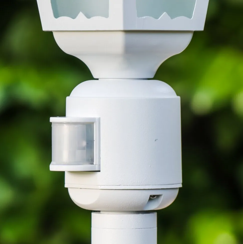 Lampadaire D'Exterieur Hongkong Frost Blanc, 1 Lumiere, Detecteur De Mouvement