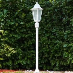 Lampadaire D'Exterieur Hongkong Frost Blanc, 1 Lumiere, Detecteur De Mouvement