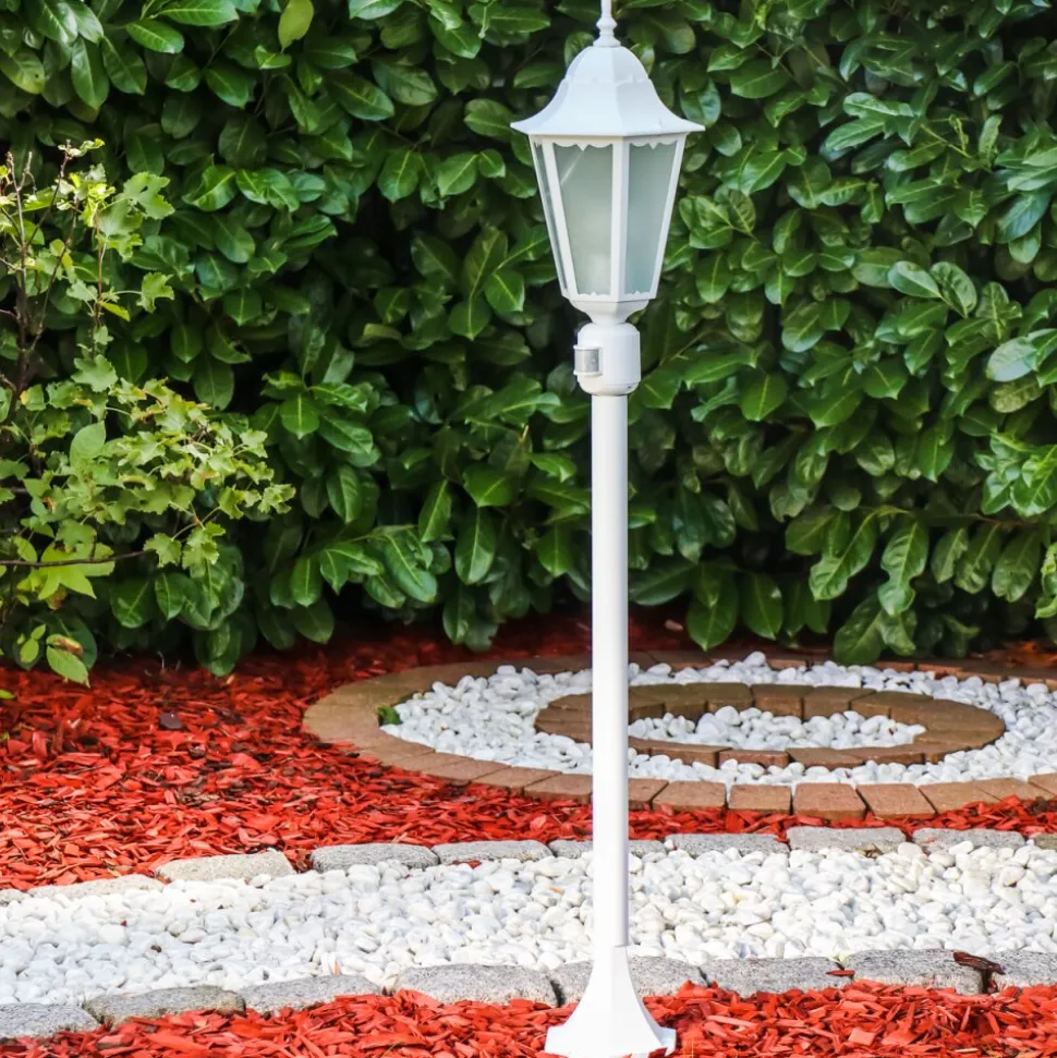 Lampadaire D'Exterieur Hongkong Frost Blanc, 1 Lumiere, Detecteur De Mouvement