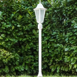 Lampadaire D'Exterieur Hongkong Frost Blanc, 1 Lumiere, Detecteur De Mouvement