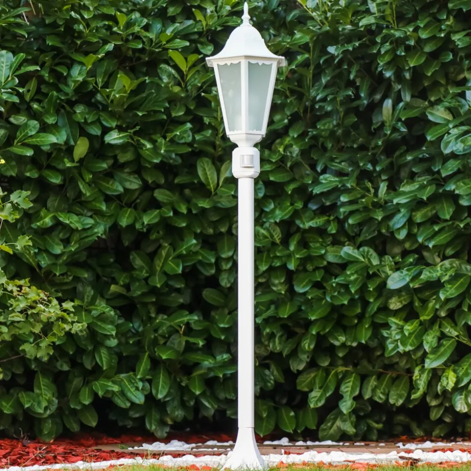 Lampadaire D'Exterieur Hongkong Frost Blanc, 1 Lumiere, Detecteur De Mouvement