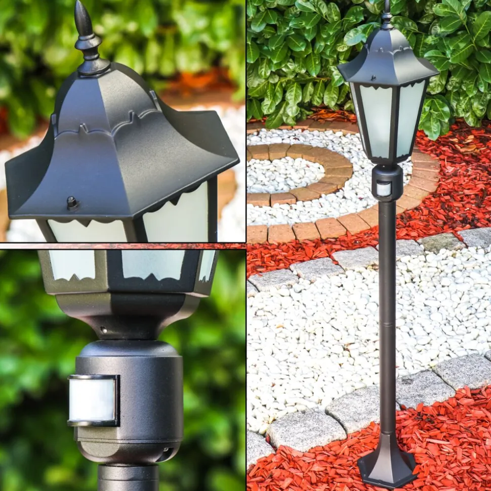 Lampadaire D'Exterieur Hongkong Frost Noir, Detecteur De Mouvement