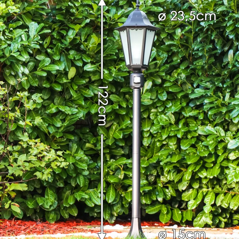 Lampadaire D'Exterieur Hongkong Frost Noir, Detecteur De Mouvement