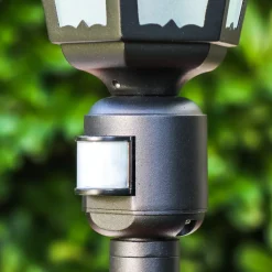 Lampadaire D'Exterieur Hongkong Frost Noir, Detecteur De Mouvement