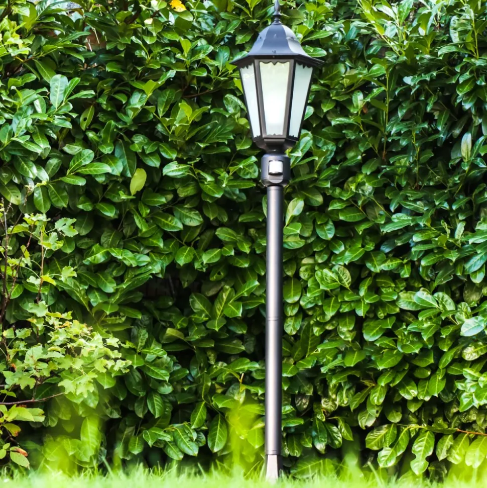 Lampadaire D'Exterieur Hongkong Frost Noir, Detecteur De Mouvement